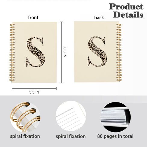 Leopard interive Letter Journal K Notebook Journal ، Monogrammed Monogram Gifts for Women ، Journal Monogram Notebook Journal ، Personalized Notebook ، Preppy Boho Beige Spiral Notebook 5.5x8.3 in Kuwait