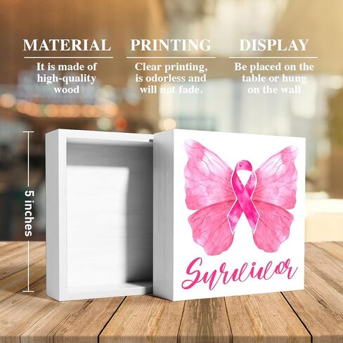 Breast Cancer Awareness Gifts for Women Friends, Breast Cancer Survivor Gifts Fight Breast Cancer Warrior Support Gifts, Breast Cancer Decor Wooden Box Sign, Breast Cancer Awareness in Kuwait