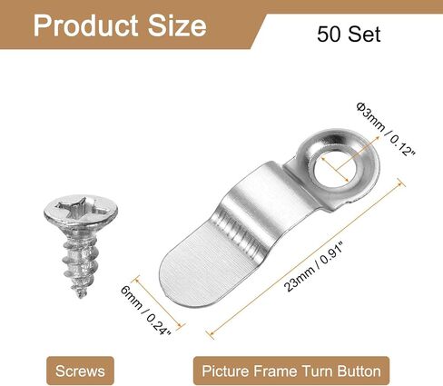 uxcell 50Pcs Picture Frame Turn Button, Frame Backing Fasteners with 50Pcs Screws, Frame Clips Hardware for Hanging Pictures Photos Posters, Silver in Saudi Arabia