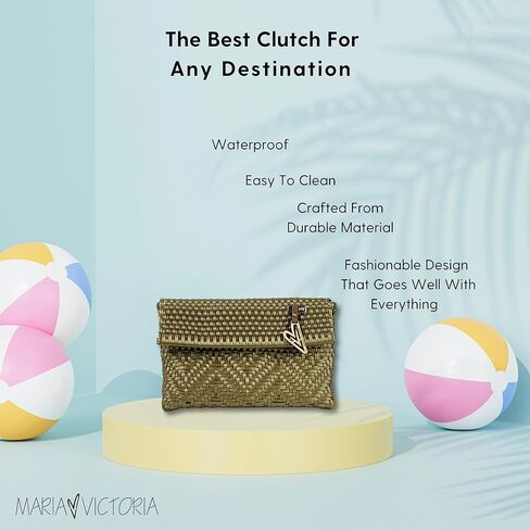 MARIA VICTORIA-Accent-Handwoven plastic Mexican Clutch. Perfect for everyday, indoor and outdoor activities. Water resistant. (ACCENT DI) in Kuwait