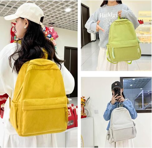 Lemoneye لطيف corduroy مزدوج - حقيبة الظهر الكتف للنساء ، حقيبة كمبيوتر محمول خفيفة الوزن ، رائعة للواقعية والسفر (أصفر) in Kuwait