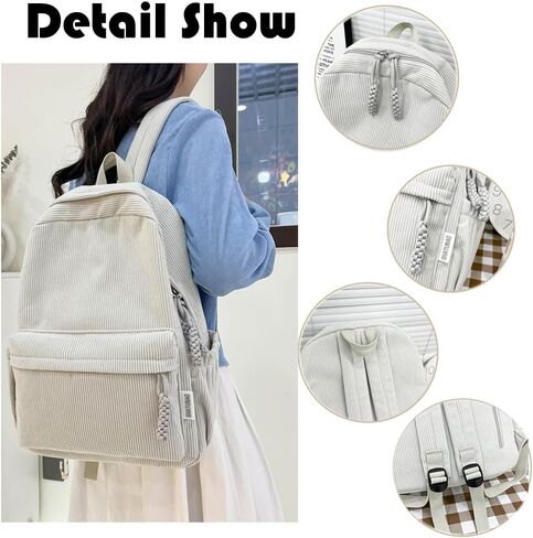 Lemoneye لطيف corduroy مزدوج - حقيبة الظهر الكتف للنساء ، حقيبة كمبيوتر محمول خفيفة الوزن ، رائعة للواقعية والسفر (أصفر) in Kuwait