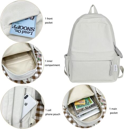 Lemoneye لطيف corduroy مزدوج - حقيبة الظهر الكتف للنساء ، حقيبة كمبيوتر محمول خفيفة الوزن ، رائعة للواقعية والسفر (أصفر) in Kuwait