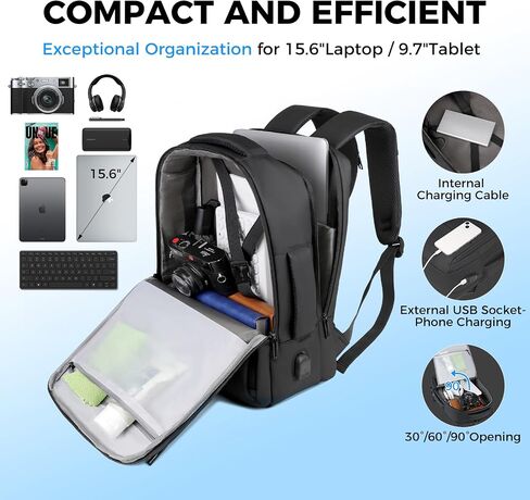Travel Backpack for Men Women, Carry on Backpack, TSA 15.6 inch Laptop Backpack Flight Approved, Waterproof Personal Item Travel Bag, Business Work Weekender Bag Daypack Luggage - Black in Saudi Arabia