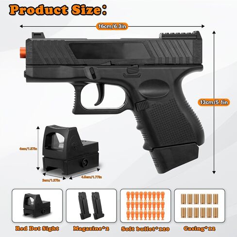 Soft Bullet Gun with Ejecting Shells, Realistic Toy Pistol for Boys, Tactical Toy Pistol with Scope, Birthday Gifts for Boys Girls Age 8+ (Black) in Saudi Arabia