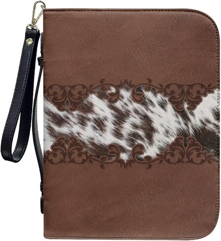 Brown Cow Floral Print Bible Case with Wristlet Strap Handle Waterproof Bible Carrying Case Large Size Bible Book Organizer Lightweight Bible Accessories Church Bag for Women Men, XL in Saudi Arabia