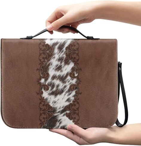 Brown Cow Floral Print Bible Case with Wristlet Strap Handle Waterproof Bible Carrying Case Large Size Bible Book Organizer Lightweight Bible Accessories Church Bag for Women Men, XL in Saudi Arabia