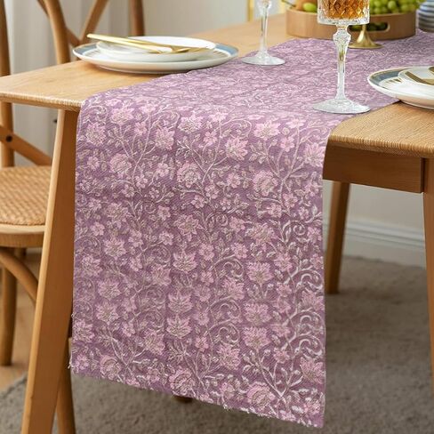 Table Runner 100% Cotton Hand Block Printed Decorative Dinning Room Centerpiece Cover for Dinner Table Easy to Wash Water & Stain Resistant Home Party Farmhouse Decor (Purple, 13" X 71") in Saudi Arabia