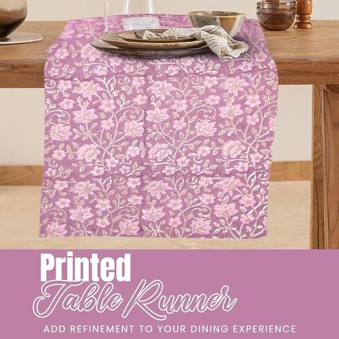 Table Runner 100% Cotton Hand Block Printed Decorative Dinning Room Centerpiece Cover for Dinner Table Easy to Wash Water & Stain Resistant Home Party Farmhouse Decor (Purple, 13" X 71") in Saudi Arabia