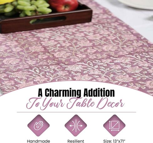 Table Runner 100% Cotton Hand Block Printed Decorative Dinning Room Centerpiece Cover for Dinner Table Easy to Wash Water & Stain Resistant Home Party Farmhouse Decor (Purple, 13" X 71") in Saudi Arabia