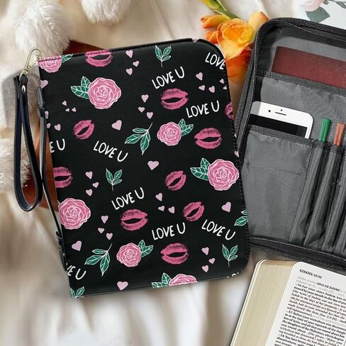 Brown Cow Floral Print Bible Case with Wristlet Strap Handle Waterproof Bible Carrying Case Large Size Bible Book Organizer Lightweight Bible Accessories Church Bag for Women Men, XL in Saudi Arabia