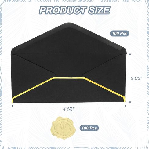 Patikil #10 150GSM مظاريف بريدية بريدية ، 100pcs 4.1 × 9.5 "مخلفات ذاتية الحرف القياسية ذات الحدود الذهبية والملصقات لبطاقات زفاف عيد الميلاد ، الأسود in Kuwait