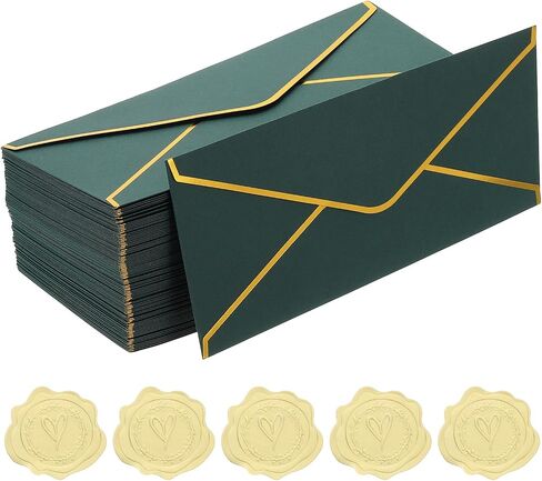 Patikil #10 150GSM مظاريف بريدية بريدية ، 100pcs 4.1 × 9.5 "مخلفات ذاتية الحرف القياسية ذات الحدود الذهبية والملصقات لبطاقات زفاف عيد الميلاد ، الأسود in Kuwait