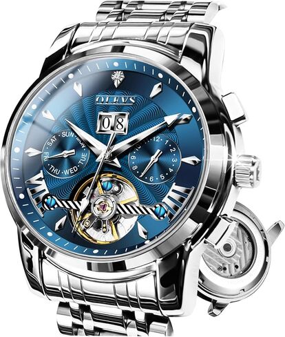 OLEVS Mens Automatic Watches Green Mechanical Watches for Men No Battery Date Waterproof Self Winding Watch Mens Luxury Moon Phase Man Wristwatch Stainless Steel Diver Reloje Hombre Calendar in Kuwait