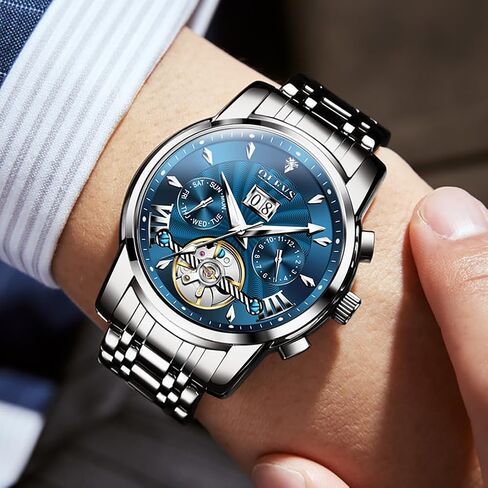 OLEVS Mens Automatic Watches Green Mechanical Watches for Men No Battery Date Waterproof Self Winding Watch Mens Luxury Moon Phase Man Wristwatch Stainless Steel Diver Reloje Hombre Calendar in Kuwait
