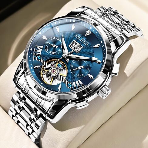 OLEVS Mens Automatic Watches Green Mechanical Watches for Men No Battery Date Waterproof Self Winding Watch Mens Luxury Moon Phase Man Wristwatch Stainless Steel Diver Reloje Hombre Calendar in Kuwait