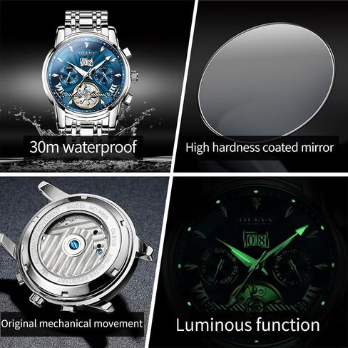 OLEVS Mens Automatic Watches Green Mechanical Watches for Men No Battery Date Waterproof Self Winding Watch Mens Luxury Moon Phase Man Wristwatch Stainless Steel Diver Reloje Hombre Calendar in Kuwait