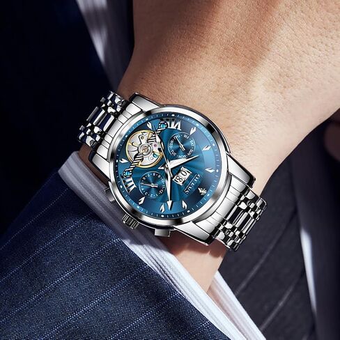 OLEVS Mens Automatic Watches Green Mechanical Watches for Men No Battery Date Waterproof Self Winding Watch Mens Luxury Moon Phase Man Wristwatch Stainless Steel Diver Reloje Hombre Calendar in Kuwait