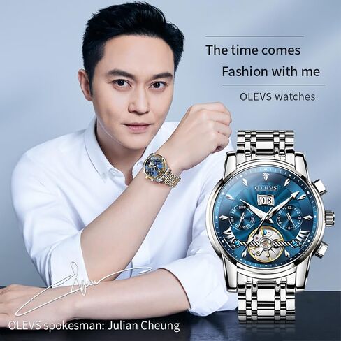 OLEVS Mens Automatic Watches Green Mechanical Watches for Men No Battery Date Waterproof Self Winding Watch Mens Luxury Moon Phase Man Wristwatch Stainless Steel Diver Reloje Hombre Calendar in Kuwait