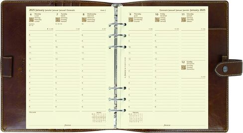 Filofax Malden Organizer, A5 Size, Ochre - Tactile, Full-Grain Buffalo Leather, Six Rings, Cotton Cream Week-to-View Calendar Diary, Multilingual, 2025 (C025847-25) in Saudi Arabia