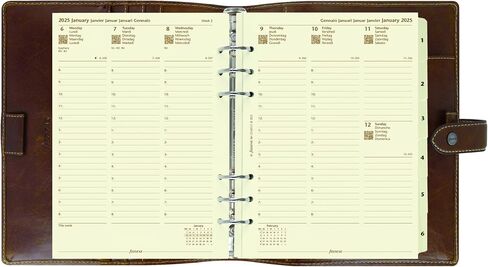 Filofax Malden Organizer, A5 Size, Ochre - Tactile, Full-Grain Buffalo Leather, Six Rings, Cotton Cream Week-to-View Calendar Diary, Multilingual, 2025 (C025847-25) in Saudi Arabia