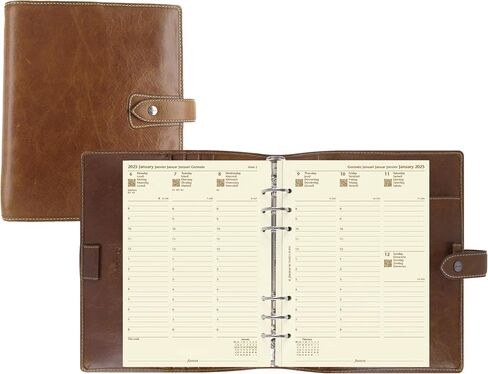 Filofax Malden Organizer, A5 Size, Ochre - Tactile, Full-Grain Buffalo Leather, Six Rings, Cotton Cream Week-to-View Calendar Diary, Multilingual, 2025 (C025847-25) in Saudi Arabia