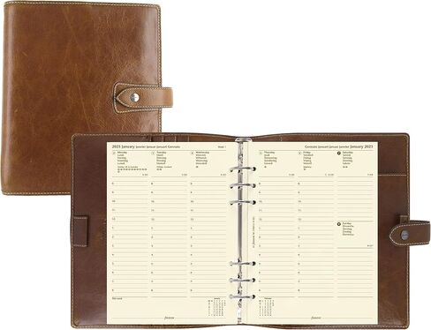 Filofax Malden Organizer, A5 Size, Ochre - Tactile, Full-Grain Buffalo Leather, Six Rings, Cotton Cream Week-to-View Calendar Diary, Multilingual, 2025 (C025847-25) in Saudi Arabia