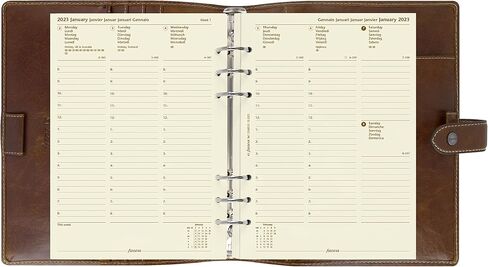 Filofax Malden Organizer, A5 Size, Ochre - Tactile, Full-Grain Buffalo Leather, Six Rings, Cotton Cream Week-to-View Calendar Diary, Multilingual, 2025 (C025847-25) in Saudi Arabia