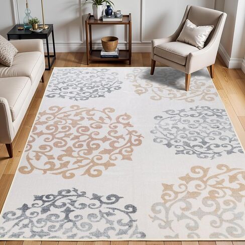 Superior Indoor Non-Slip Runner Rug, Floral Home Floor Decor for Bedroom, Living Room, Dining Room, Entryway, Kitchen, Office, Machine Washable Rugs, Amber Collection, 2' 7" x 6', Camel in Kuwait