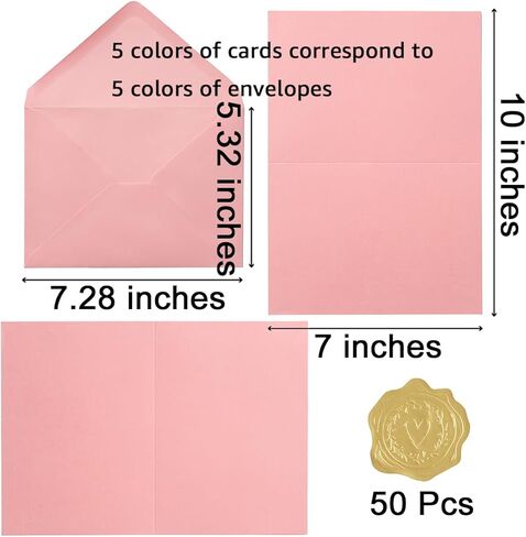 50 Pack Blue A6 Envelopes with Blank Cards Set, Envelopes 5 Colors with 4x6 Cardstock and Gold Stickers for Wedding Invitations ﻿ (Blue, 4x6) in Kuwait