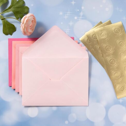 50 Pack Blue A6 Envelopes with Blank Cards Set, Envelopes 5 Colors with 4x6 Cardstock and Gold Stickers for Wedding Invitations ﻿ (Blue, 4x6) in Kuwait