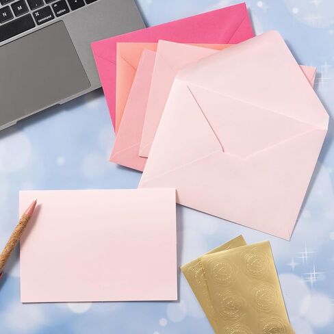 50 Pack Blue A6 Envelopes with Blank Cards Set, Envelopes 5 Colors with 4x6 Cardstock and Gold Stickers for Wedding Invitations ﻿ (Blue, 4x6) in Kuwait