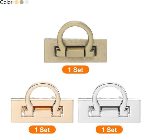 uxcell 3SET Turn Lock Clasp Kit ، اضغط على قفل Clasp Twist Twist Turn Locks Hardware Buckle Squares لصنع جلد المحفظة (46 × 33 مم ، والذهب ، والفضة ، والبرونز) in Saudi Arabia