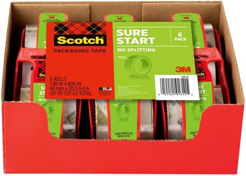 Scotch Sure Start Shipping Packaging Tape, 1.88" x 22.2 yd, Clear, 6 Dispensered Rolls Box Lock Packaging Tape, 1.88" x 22.2 yd, Clear, 6 Dispensered Rolls in Kuwait