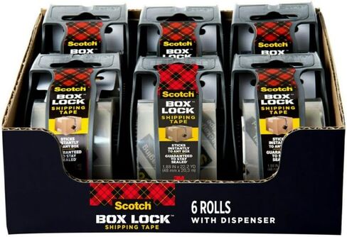 Scotch Sure Start Shipping Packaging Tape, 1.88" x 22.2 yd, Clear, 6 Dispensered Rolls Box Lock Packaging Tape, 1.88" x 22.2 yd, Clear, 6 Dispensered Rolls in Kuwait