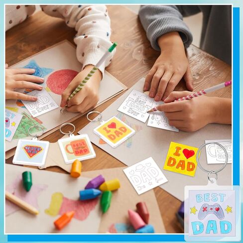 24 Pcs Acrylic Father's Day Keychains Crafts Color Your Own Dad Keychains Bulk DIY Best Dad Ever Paper Crafts Gifts Kit for Happy Father's Day Party Favor Gifts Activities in Saudi Arabia