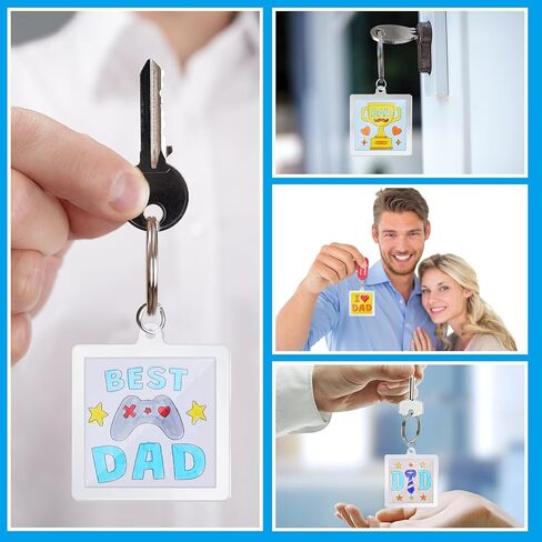 24 Pcs Acrylic Father's Day Keychains Crafts Color Your Own Dad Keychains Bulk DIY Best Dad Ever Paper Crafts Gifts Kit for Happy Father's Day Party Favor Gifts Activities in Saudi Arabia