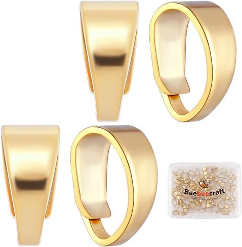 Beebeecraft 1 Box 100Pcs Real 24K Gold Plated Pinch Bail Connector Snap on Bails Dangle Pinch Clip Bail Clasp Pendant Pinch Bails Connector for Jewelry Making Necklaces Charms Supplies DIY Crafts in Kuwait