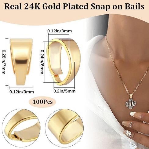 Beebeecraft 1 Box 100Pcs Real 24K Gold Plated Pinch Bail Connector Snap on Bails Dangle Pinch Clip Bail Clasp Pendant Pinch Bails Connector for Jewelry Making Necklaces Charms Supplies DIY Crafts in Kuwait
