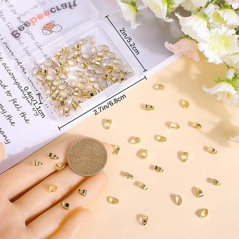Beebeecraft 1 Box 100Pcs Real 24K Gold Plated Pinch Bail Connector Snap on Bails Dangle Pinch Clip Bail Clasp Pendant Pinch Bails Connector for Jewelry Making Necklaces Charms Supplies DIY Crafts in Kuwait