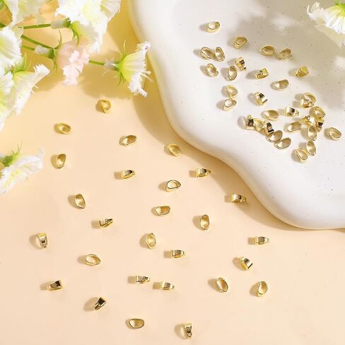Beebeecraft 1 Box 100Pcs Real 24K Gold Plated Pinch Bail Connector Snap on Bails Dangle Pinch Clip Bail Clasp Pendant Pinch Bails Connector for Jewelry Making Necklaces Charms Supplies DIY Crafts in Kuwait