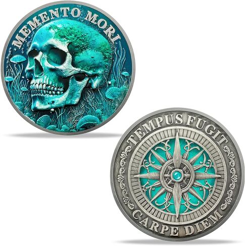 Memento Mori Coin Skull Raven Scythe Stoic Memento Vivere Coin Amor Fati Meti Medally Medallion Stoism Suvenir Token For Family Friends in Kuwait