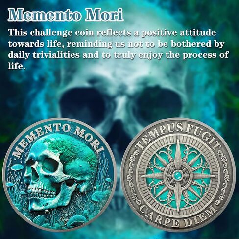 Memento Mori Coin Skull Raven Scythe Stoic Memento Vivere Coin Amor Fati Meti Medally Medallion Stoism Suvenir Token For Family Friends in Kuwait