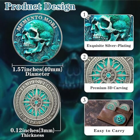 Memento Mori Coin Skull Raven Scythe Stoic Memento Vivere Coin Amor Fati Meti Medally Medallion Stoism Suvenir Token For Family Friends in Kuwait