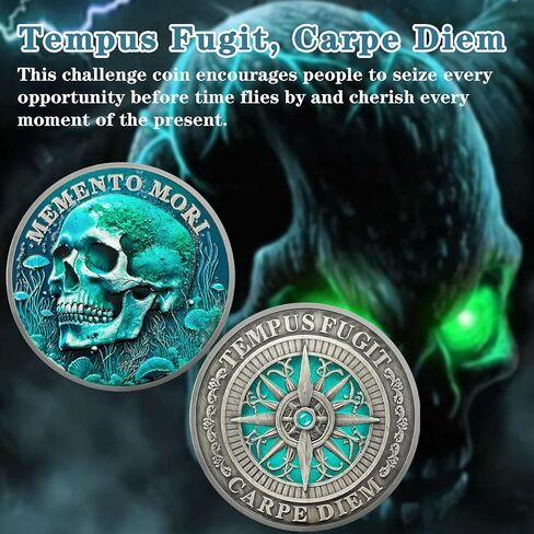 Memento Mori Coin Skull Raven Scythe Stoic Memento Vivere Coin Amor Fati Meti Medally Medallion Stoism Suvenir Token For Family Friends in Kuwait