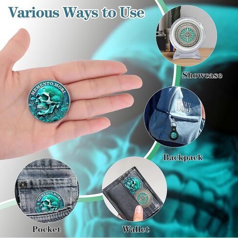 Memento Mori Coin Skull Raven Scythe Stoic Memento Vivere Coin Amor Fati Meti Medally Medallion Stoism Suvenir Token For Family Friends in Kuwait