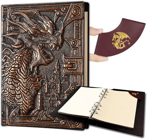 DND Notebook/Journal, Unique 400 Page Book with 3D Dragons Leather Refillable 6-rings binder and Bookmark for dungeons and dragons D&D dice accessories Role Playing Games,Great DND Gifts in Saudi Arabia