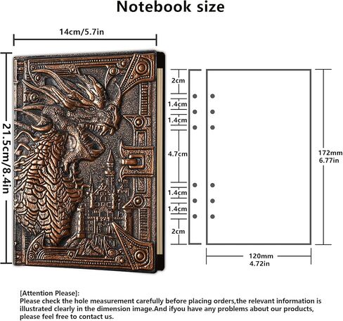 DND Notebook/Journal, Unique 400 Page Book with 3D Dragons Leather Refillable 6-rings binder and Bookmark for dungeons and dragons D&D dice accessories Role Playing Games,Great DND Gifts in Saudi Arabia