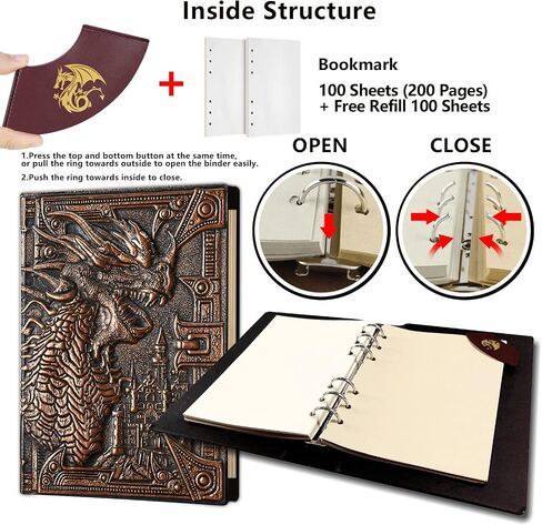 DND Notebook/Journal, Unique 400 Page Book with 3D Dragons Leather Refillable 6-rings binder and Bookmark for dungeons and dragons D&D dice accessories Role Playing Games,Great DND Gifts in Saudi Arabia