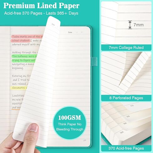 A5 المبطن دفتر المجلات ، 370 صفحة مرقمة مجلة جلدية سميكة للكتابة ، قضت الكلية دفتر غلاف لاعب في العمل ، المدرسة مع ورقة 100GSM ، مجلة الكتابة للنساء ، الرجال (5.75 "× 8.38" الأزرق) in Kuwait